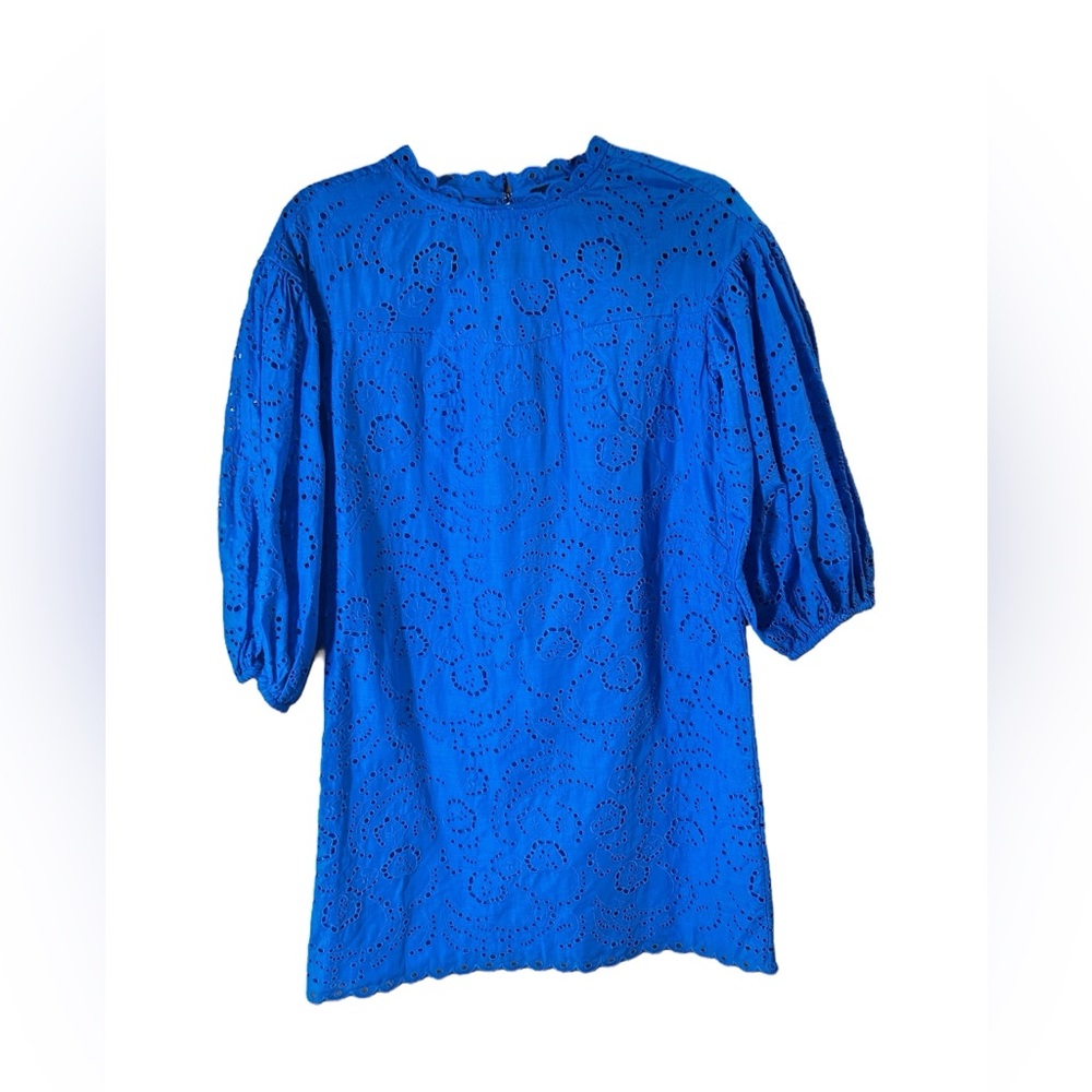 Kate Spade Blue Eyelet floral dress quiet luxury bohemian elegant minimalist